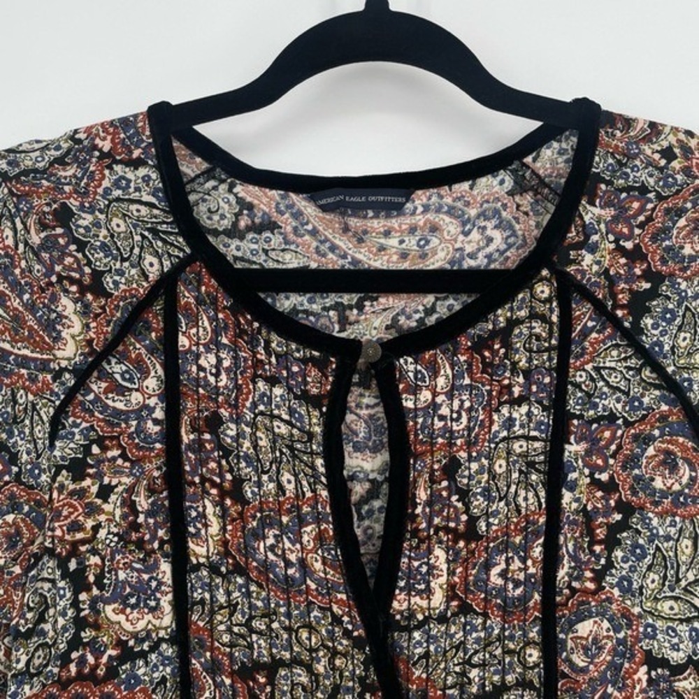 American Eagle Women's Floral Bohemian Keyhole Bell Sleeves Mini Dress Size S - Picture 9 of 14